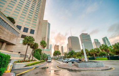 Downtown Miami skyscrapers from Chopin Plaza, Florida.