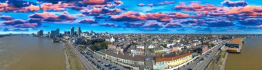 Panoramic aerial view of New Orleans skyline at sunset, Louisiana. clipart