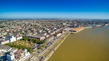 New Orleans, Louisiana - Aerial view of cityscape and Mississippi River.