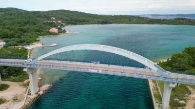 Zdrelac Bridge aerial view in Ugljan Island, Croatia. clipart
