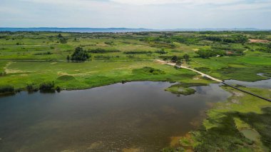 Hırvatistan 'ın Zadar kentinde Queens Beach hava manzarası.
