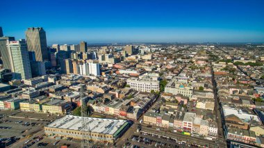 New Orleans, Louisiana - Aerial view of cityscape and Mississippi River.