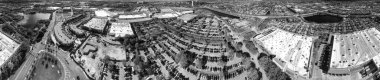 Overhead aerial panoram of a big car parking.