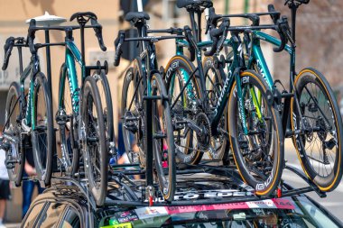 Pontasserchio, Italy - May 9, 2024: The professional cyclists race of the giro d'italia 2024 is about to arrive in Pontasserchio, Tuscany.