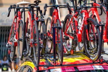 Pontasserchio, Italy - May 9, 2024: The professional cyclists race of the giro d'italia 2024 is about to arrive in Pontasserchio, Tuscany.