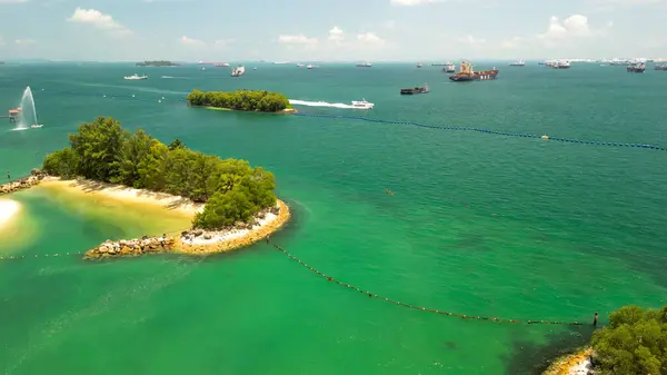 stock image Sentosa Beach, Singapore. Aerial view of beach and coastline on a sunny day.