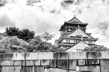 Japonya 'nın Osaka şehrinde bahar mevsiminde Osaka Kalesi..