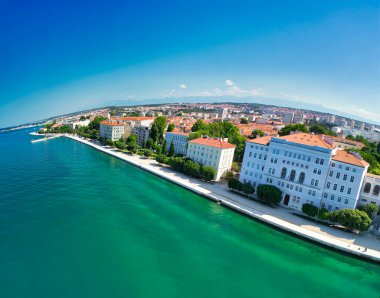 Panoramic aerial view of Zadar skyline from the sea, Croatia.
