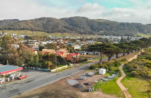 stock image Aerial view of Apollo Bay, Australia from drone, The Great Ocean Road.