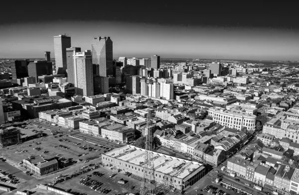 New Orleans, Louisiana - Aerial view of cityscape and Mississippi River.