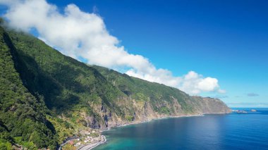 Aerial view of Seixal coastline in Madeira, Portugal.