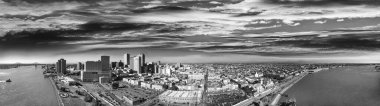 Panoramic aerial view of New Orleans skyline at sunset, Louisiana.