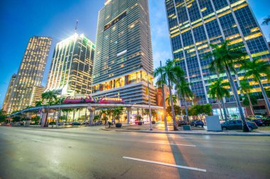 Miami, FL - February 23, 2016: City lights and Downtown Miami Skyscrapers.