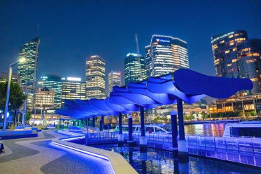 Perth, Australia - August 31, 2023: Skyscrapers of Elizabeth Quay at sunset, Perth.