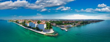 Panoramic aerial view of Zadar skyline from the sea, Croatia.