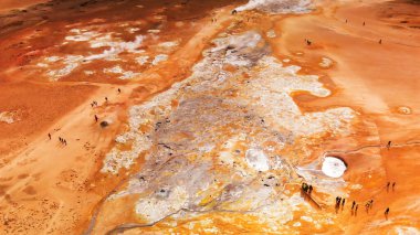 Myvatn, İzlanda. Hver - Namafjall Jeotermal Alanındaki Kaplıcaların Hava Görünümü.