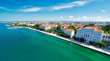 Panoramic aerial view of Zadar skyline from the sea, Croatia.