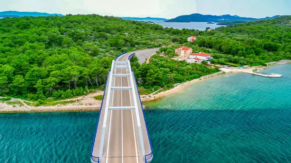 stock image Zdrelac Bridge aerial view in Ugljan Island, Croatia.