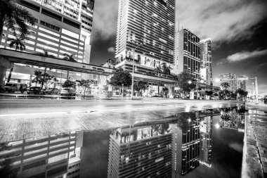 Downtown Miami buildings and skyscrapers at night from Biscayne Boulevard, Florida