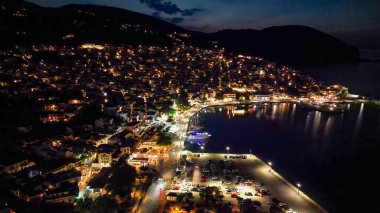 Aerial view of Skopelos Town at night, Greece. clipart