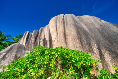 Seyşeller Takımadası 'ndaki La Digue Adası' nın muhteşem manzarası.
