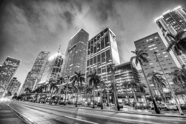 Downtown Miami buildings at sunset from Biscayne Boulevard and Bayfront Park, Florida