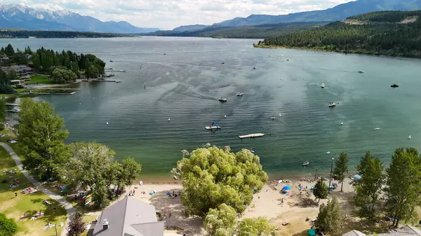 stock image Aerial view of Invermere town along the lake, British Columbia - Canada.