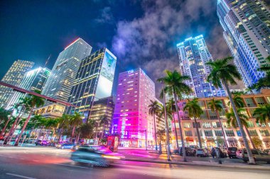 Downtown Miami buildings and skyscrapers at night from Biscayne Boulevard, Florida clipart