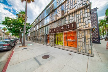 Los Angeles, CA - 1 Ağustos 2017: Beverly Hills sokakları ünlü bir turistik merkezdir.