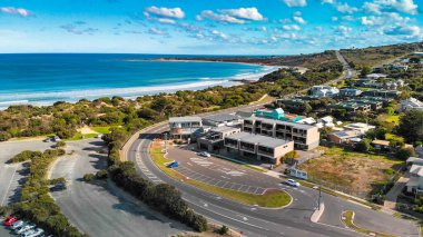 Aerial view of Torquay Beach along the Great Ocean Road, Australia.