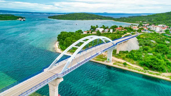 stock image Zdrelac Bridge aerial view in Ugljan Island, Croatia.