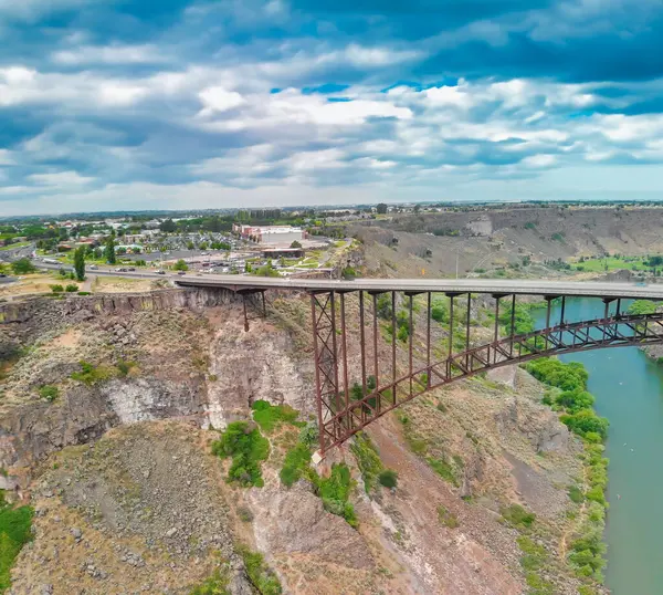 stock image Perrine Memorial Bridge aerial view in Jerome, Idaho.