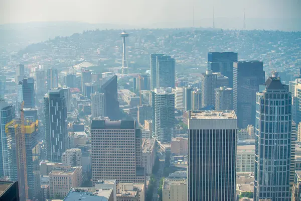 Güneşli bir günde Seattle 'ın gökyüzü manzarası.