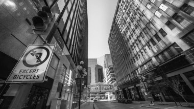 Calgary, Alberta - 10 Temmuz 2024: Güneşli bir günde Calgary şehir merkezinden gökdelenler.