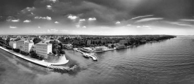 Panoramic aerial view of Zadar skyline from the sea, Croatia.