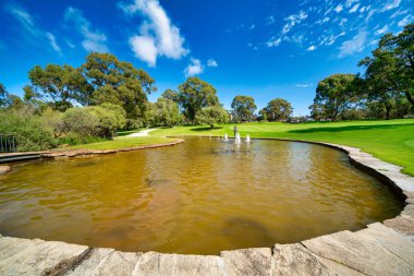 Güneşli bir günde Kings Park ve botanik bahçelerinin güzel manzarası, Perth..