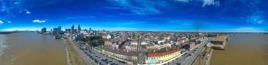 Panoramic aerial view of New Orleans skyline at sunset, Louisiana.