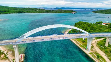 Zdrelac Bridge aerial view in Ugljan Island, Croatia.