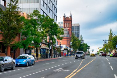 Vancouver Adası, Kanada - 14 Ağustos 2017: Güneşli bir günde Victoria Binaları.