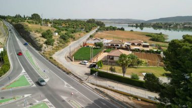 Arcos de la Frontera 'nın hava manzarası, Güney İspanya.