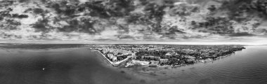 Panoramic aerial view of Zadar skyline from the sea, Croatia.