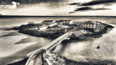 Panoramic view of town Borgarnes in South-Western Iceland from a drone viewpoint. clipart