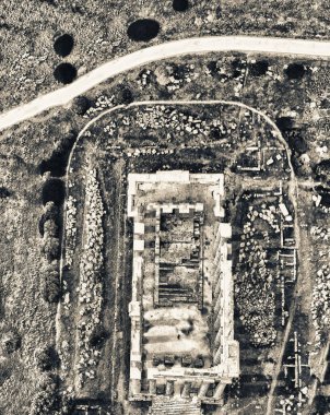 Selinunte, Sicilya, İtalya. İtalya 'nın Sicilya' nın güney kıyısında, Selinunte Akropolü. İHA 'dan hava görüntüsü