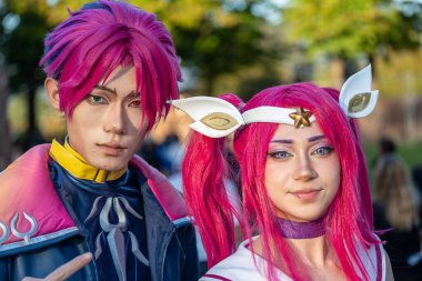 Lucca, Italy - November 1, 2024: A must-see event for fans of comics and cosplay, Lucca Comics and Games hosts thousands of enthusiasts dressed as iconic characters. clipart