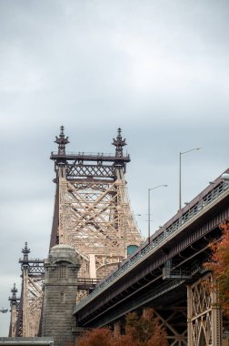 Roosevelt Island Bridge and NYC Skyline Captured from an Aerial Perspective. clipart