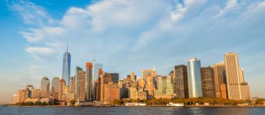 Aşağı Manhattan Panorama, New York 'un Sunset' teki Iconic Skyline 'ı.