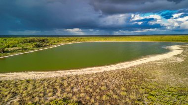 Breathtaking aerial perspective of Lake Thetis, famous for stromatolites, in Western Australia. clipart