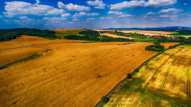 Güzel yaz kırsal meadows havadan görünümü.