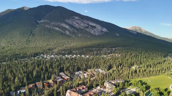Banff Ulusal Parkı 'nın yaz mevsiminde yemyeşil vadisiyle panoramik görüntüsü.