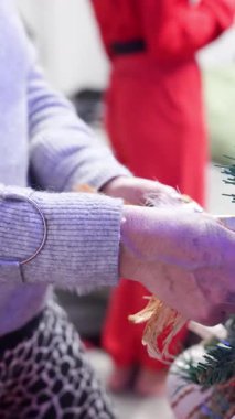 Bir anne ve genç kızının Noel ağacını süslediği şenlikli bir gün.